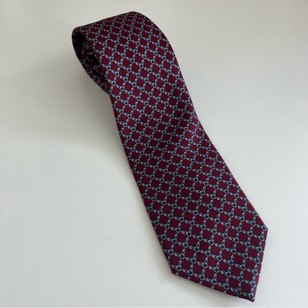 Brooks Brothers Men’s Italian Silk Red Blue Chain printed Tie